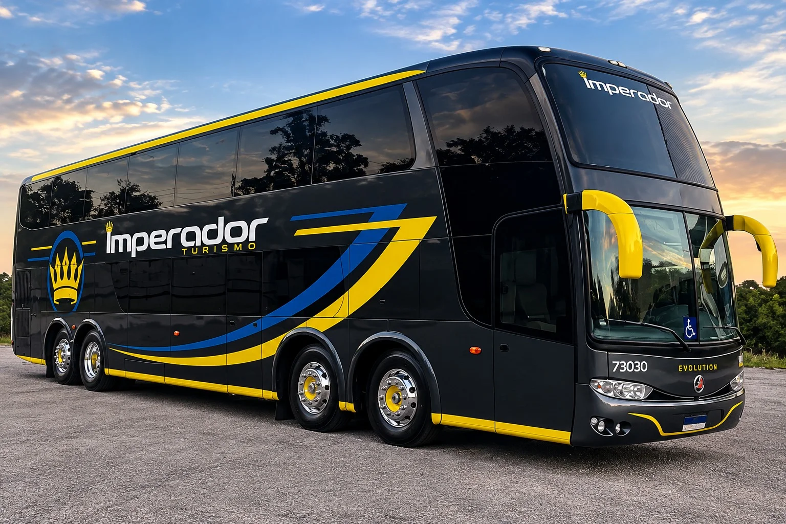 Double-deck 73030 da Imperador, preto e amarelo, de frente